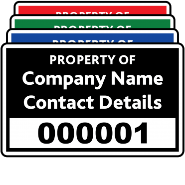 Budget Large Size Asset ID Labels - Design 1. Variety of colours