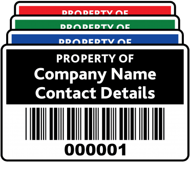 Budget Large Size Asset ID Labels - Design 2. Variety of colours