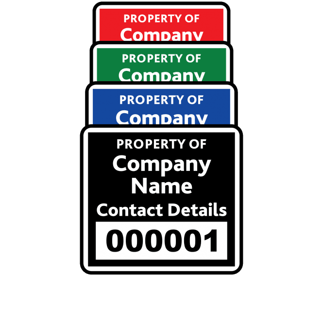 Budget Mini Size Asset ID Labels - Design 1. Variety of colours