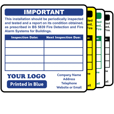 Budget Personalised Fire Alarm Inspection Labels - Design 1. 72mm x 73mm.