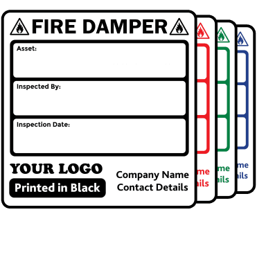 Budget Personalised Fire Damper Inspection Labels - Design 1. 72mm x 73mm.