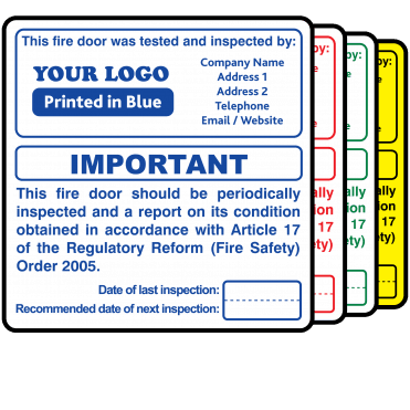 Budget Personalised Fire Door Periodic Inspection Labels - Design 1. 72mm x 73mm.