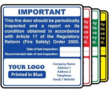 Budget Personalised Fire Door Periodic Inspection Labels - Design 2. 72mm x 73mm.