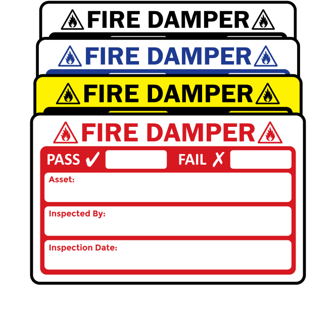 Budget Small Fire Damper Inspection Labels in Single Colour - Design 2. 79mm x 49mm