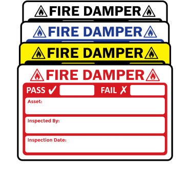 Budget Small Fire Damper Inspection Labels in Single Colour - Design 2. 79mm x 49mm