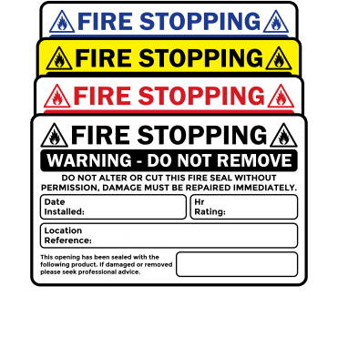 Budget Small Fire Stopping Labels in Single Colour - Design 2. 79mm x 49mm