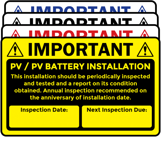 Budget Small PV Battery Installation Labels - Choice of Colours