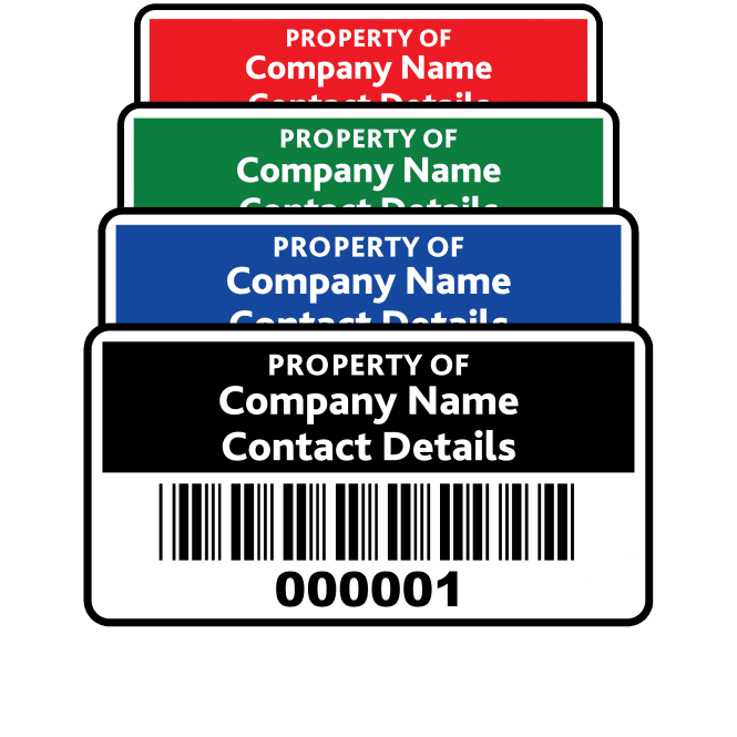 Budget Small Size Asset ID Labels - Design 2. Variety of colours