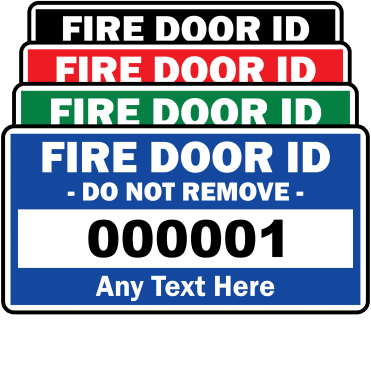 Budget Standard Size Fire Door ID Labels - Design 1. Choice of colours