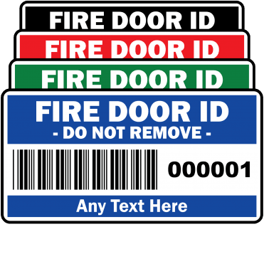 Budget Standard Size Fire Door ID Labels - Design 2. Choice of colours