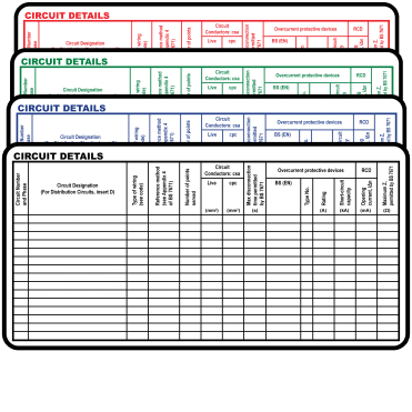 Circuit Detail Labels for Distribution Boards. Choice of Colours