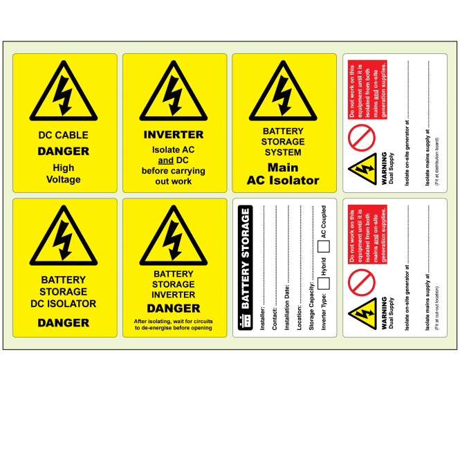 Complete Set of Battery Storage Installation Labels
