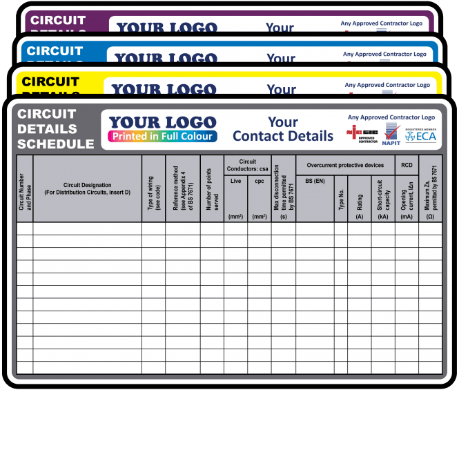 Extra Large Circuit Details Labels in Full Colour - Choice of Colours. 155mm x 100mm