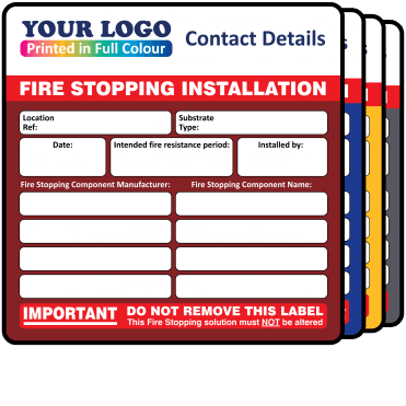 Extra Large Personalised Fire Stopping Installation Component Labels in Design 1. Choice of Colours. 100mm x 100mm