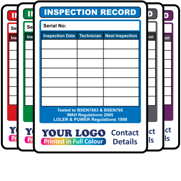 Extra Large Personalised LOLER & PUWER Inspection Record Labels in Full Colour. Choice of Colours