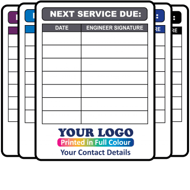 Extra Large Personalised Next Service Due Labels in Full Colour. Choice of Colours