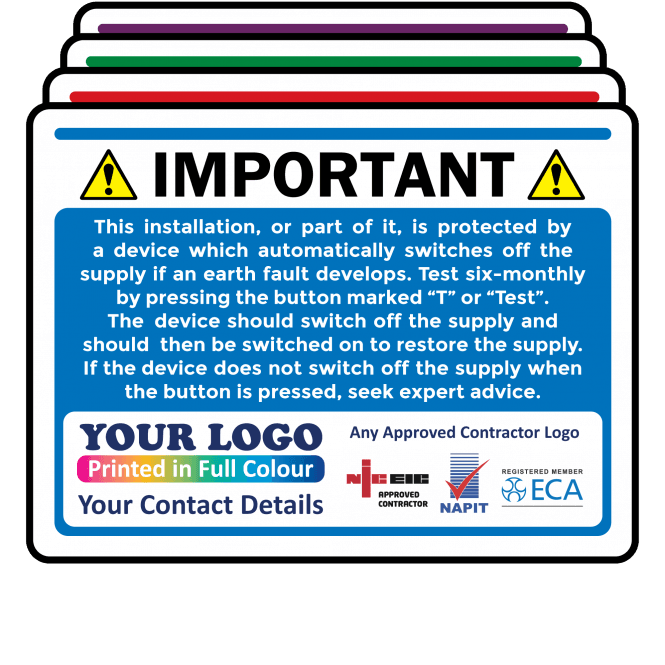 Extra Large Personalised RCD Test Labels in Full Colour - Design 3. 100mm x 75mm