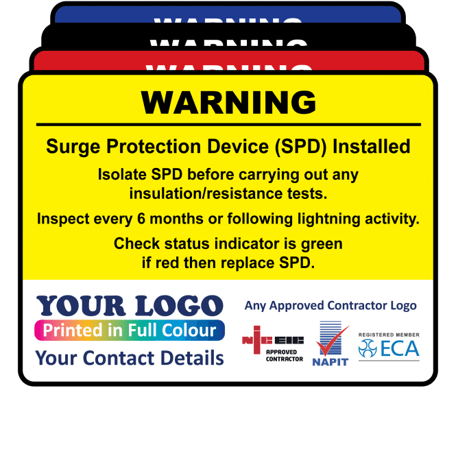 Extra Large Personalised Surge Protection Device Labels in Full Colour. Choice of Colours. 100mm x 75mm
