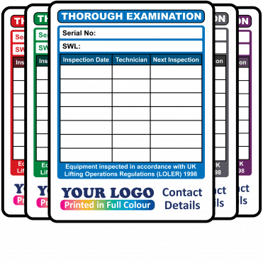 Extra Large Personalised Thorough Examination Record Labels in Full Colour. Choice of Colours