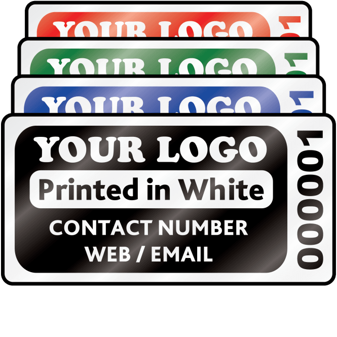 Heavy Duty Standard Size Asset ID Labels - Design 3. Variety of Colours