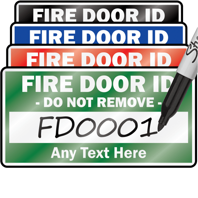 Heavy Duty 'Write On' Standard Size Fire Door ID Labels - Design 4. Choice of colours