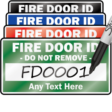 Heavy Duty 'Write On'  Standard Size Fire Door ID Labels - Design 4. Choice of colours