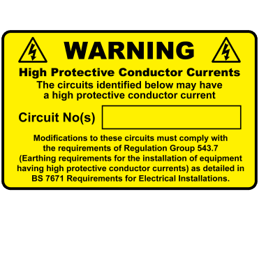 High Protective Conductor Current Warning Labels