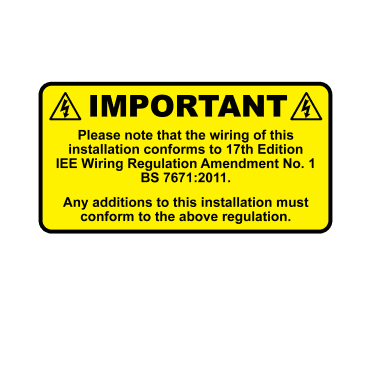 Important Wiring Conforms to 17th Edition - Wiring Labels