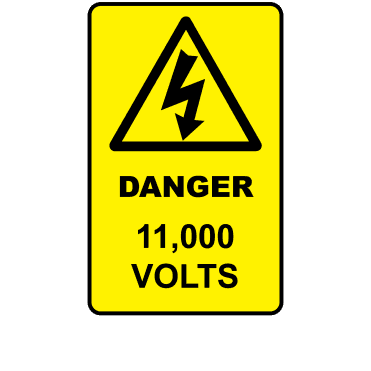 Large Danger 11,000 Volts - Voltage Labels