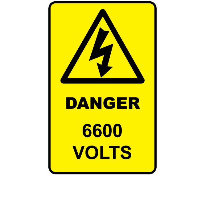 Large Danger 6600 Volts - Voltage Labels
