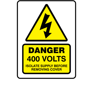Large Super Stick Danger 400 Volts Isolate Supply Before Removing Cover - Electrical Warning Labels