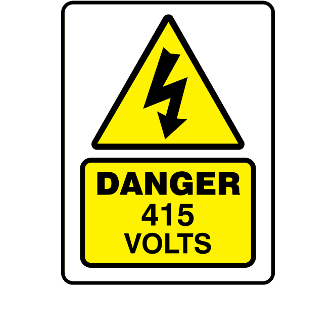 Large Super Stick Danger 415 Volts - Electrical Warning Labels