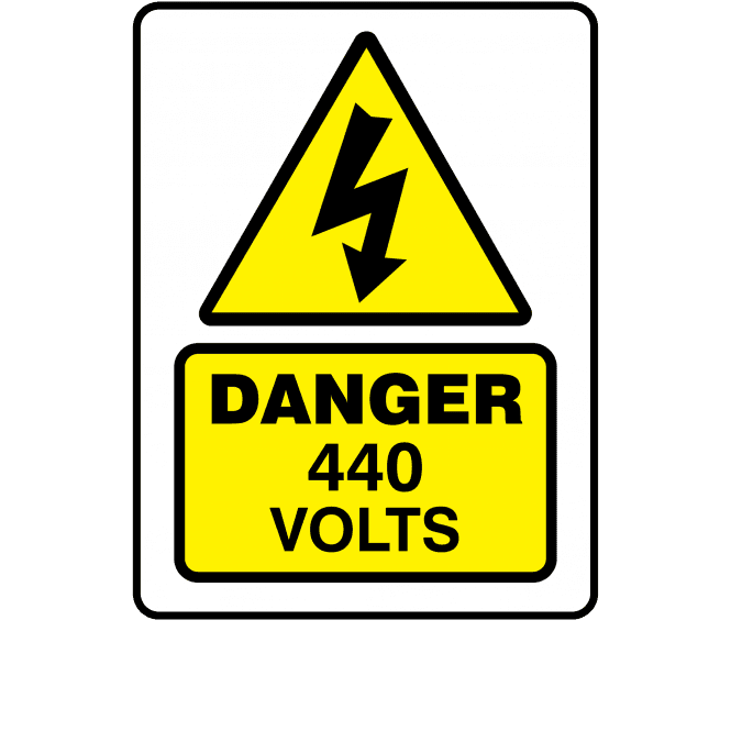 Large Super Stick Danger 440 Volts - Electrical Warning Labels