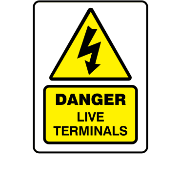 Large Super Stick Danger Live Terminals - Electrical Warning Labels