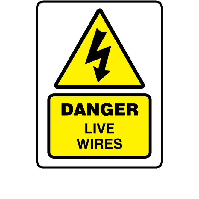 Large Super Stick Danger Live Wires - Electrical Warning Labels