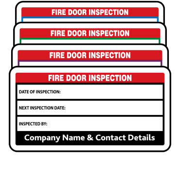 Midi Fire Door Inspection Labels - Design 1 in Full Colour. Choice of Colours