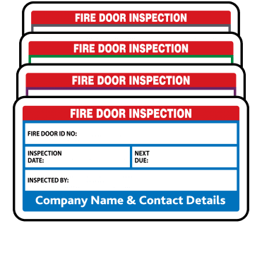 Midi Fire Door Inspection Labels - Design 2 in Full Colour. Choice of Colours