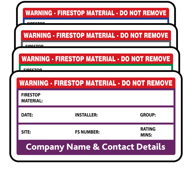 Midi Personalised Firestop Material Labels - Design 2. Choice of Colours