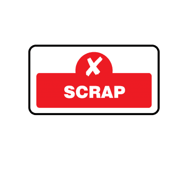 Midi Quality Assurance Scrap Labels in Red. Full Colour Edition.