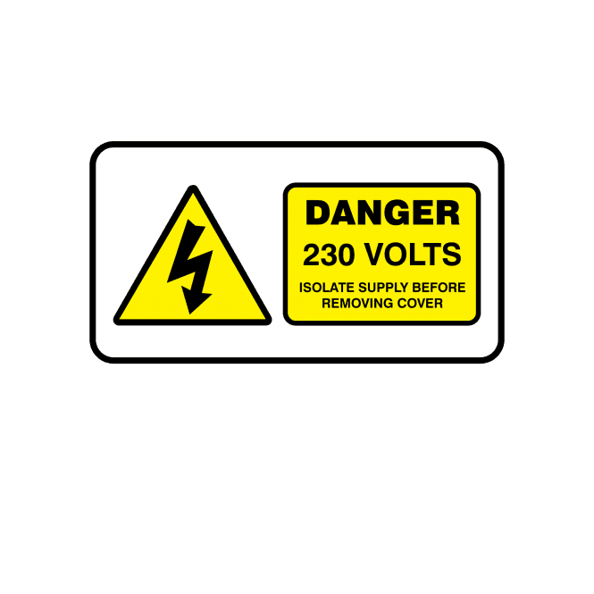 Midi Super Stick Danger 230 Volts Isolate Supply Before Removing Cover - Electrical Warning Labels