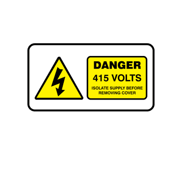 Midi Super Stick Danger 415 Volts Isolate Supply Before Removing Cover - Electrical Warning Labels