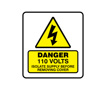 Mini Super Stick Danger 110 Volts Isolate Supply Before Removing Cover - Electrical Warning Labels