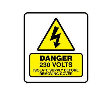 Mini Super Stick Danger 230 Volts Isolate Supply Before Removing Cover - Electrical Warning Labels