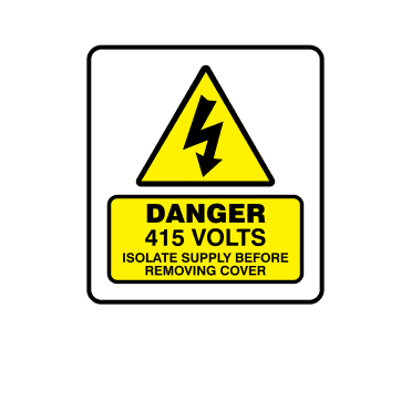 Mini Super Stick Danger 415 Volts Isolate Supply Before Removing Cover - Electrical Warning Labels