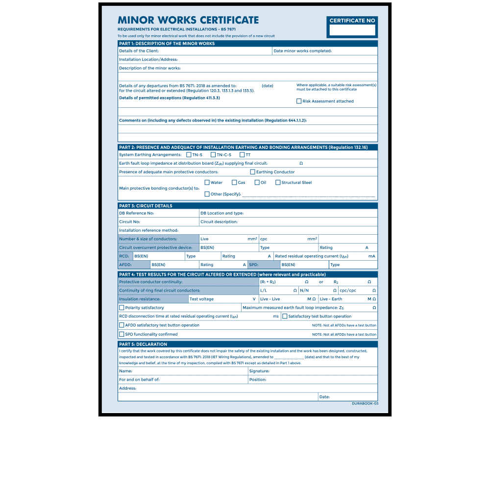Electrical Minor Works Certificate Template 8 Templates Example