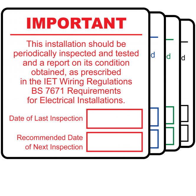 Periodic Inspection (EICR) Labels - Design 1. Choice of Colours. 72mm x 73mm