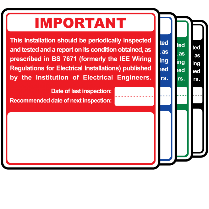 Periodic Inspection (EICR) Labels - Design 2. Choice of Colours. 72mm x 73mm