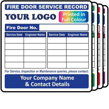 Personalised Extra Large Full Colour Fire Door Service Record Labels - Design 1