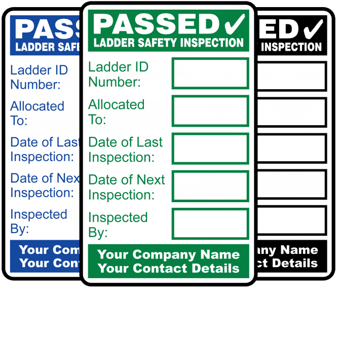 Personalised Ladder Safety Inspection Labels. Choice of colours