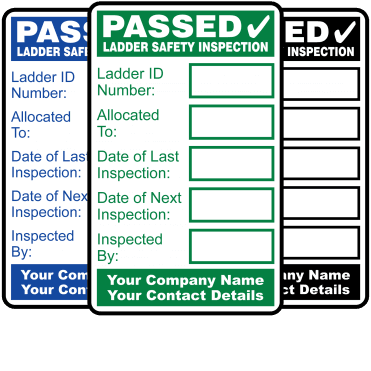 Personalised Ladder Safety Inspection Labels. Choice of colours